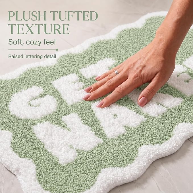Scalloped Sage Green Bath Rug, Get Naked Cute Bathroom Rug, Soft Absorbent Quick Dry Bath Mat, TPR Non Slip Backing, Microfiber Mat for Shower Tub Sink Vanity 20" x 31.5"