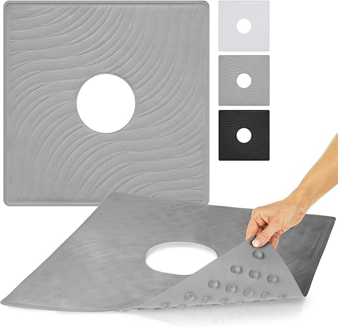 Vive Shower Mat - 22" by 22" Square Non Slip Large Bath Mat for Bathtub - Patented Design - Suction Cup Traction Skid Pad for Stalls Floors Tub - Textured Rubber with Drain Hole