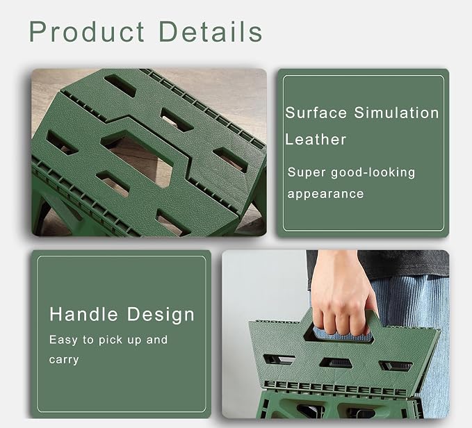 Folding Step Stool Holds 440 lbs - 9" Sturdy Foldable Step Stool with Non-Slip Base, Space Saving for Kitchen, Bathroom, Camping (Green)
