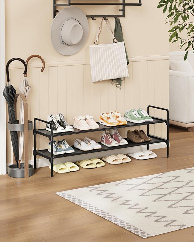 Kitsure Shoe Rack for Closet, Shoe Organizer for Front Door Entrance, Stackable Shoe Shelf, Detachable Closet Organizers and Storage, 36.1" Wide - 2 Tiers, Black