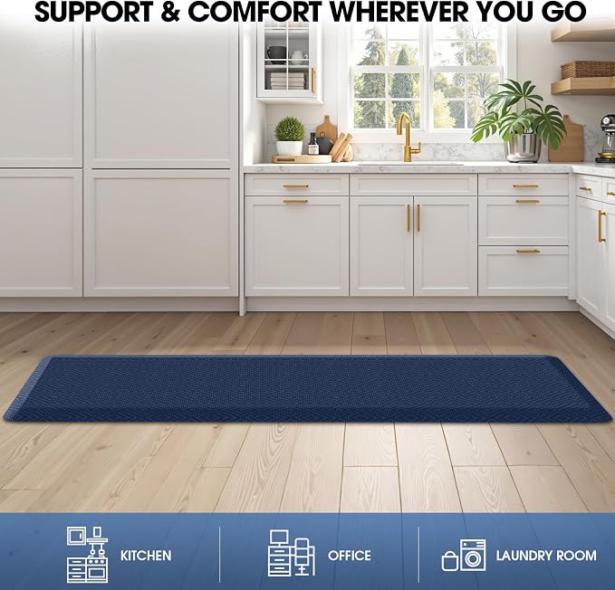 Mattitude Kitchen Mat Cushioned Anti-Fatigue Floor Mat Water Resistant Non-Slip Mats and Rugs Standing and Comfort Desk Mats for House Sink Office Laundry (Blue, 17.3"x60")