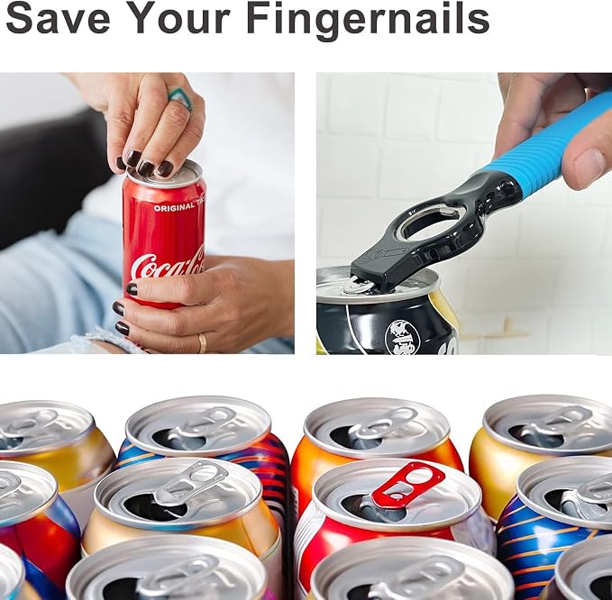 2-Pack Soda Can Opener and Beer Bottle Opener Bartender with Good Grip Silicone Handle, Pop Top Can Tab Opener for Long Nails, Bottle Opener for Arthritic Hand and Seniors, Gemstone Blue