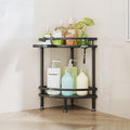 HapiRm Standing Corner Shower Caddy - 2 Tier Shower Organizer Corner with Soap Holder and 2 Hooks, Rustproof Bathroom Storage Shelves with Adhesives, Black
