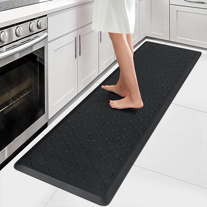 WISELIFE Kitchen Mat Cushioned Anti Fatigue Floor Mat,17.3"x60", Thick Non Slip Water Resistant Kitchen Rugs and Mats,Heavy Duty Foam Standing Mat for Kitchen,Floor,Home,Desk,Sink,Laundry, Black