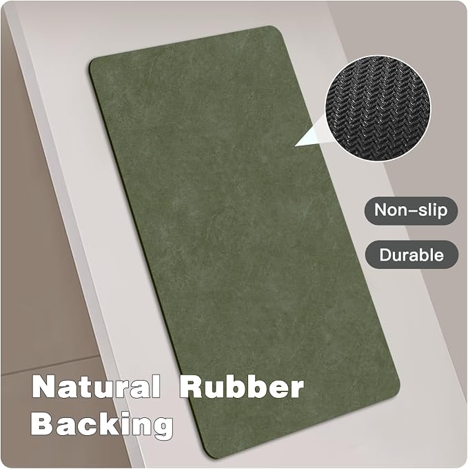 TYUU Bathroom Mat Quick Dry, Bathroom Rugs Non Slip Washable Thin Absorbent Bath Mat Fits Under Door Bathroom Floor Mat Perfect for Bath, Shower, or Sink 36"x48" Sage Green