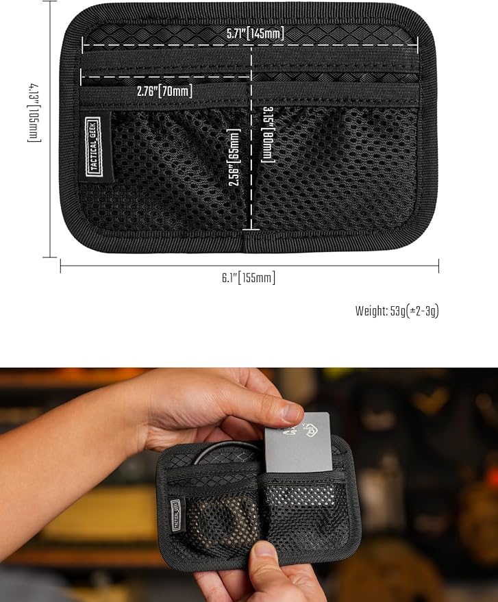 TACTICAL_GEEK TCM3 Mini EDC Organizer Board, Backpack Accessories with Open Pocket & Mesh Pocket, Utility Admin Bag Insert Panel Hook and Loop Modular Organizer for Daily Carry(Black)