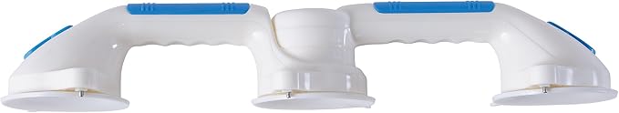 MABIS Shower Grab Bar, Swivel Bathroom Safety Grab Bar, Suction Cup Grab Bar with Safety Indicator, Easy No Tool Assembly, 19.5 Inches, Blue and White
