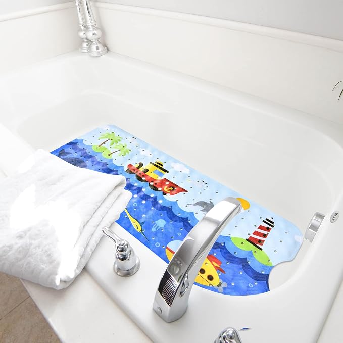 Bath Mat for Tub for Kids Non Slip Bathtub Mat for Baby Toddler Extra Long Bathroom Shower Mat with Suction Cups,Drain Holes,40X16 Inch,Ships