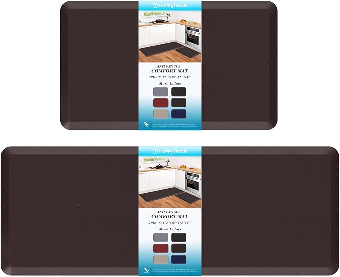 HappyTrends 2 PCS Kitchen Mat Cushioned Anti-Fatigue Floor Mat, Heavy Duty Ergonomic Comfort Foam Standing Mat,20"x30"+20"x47",Chocolate