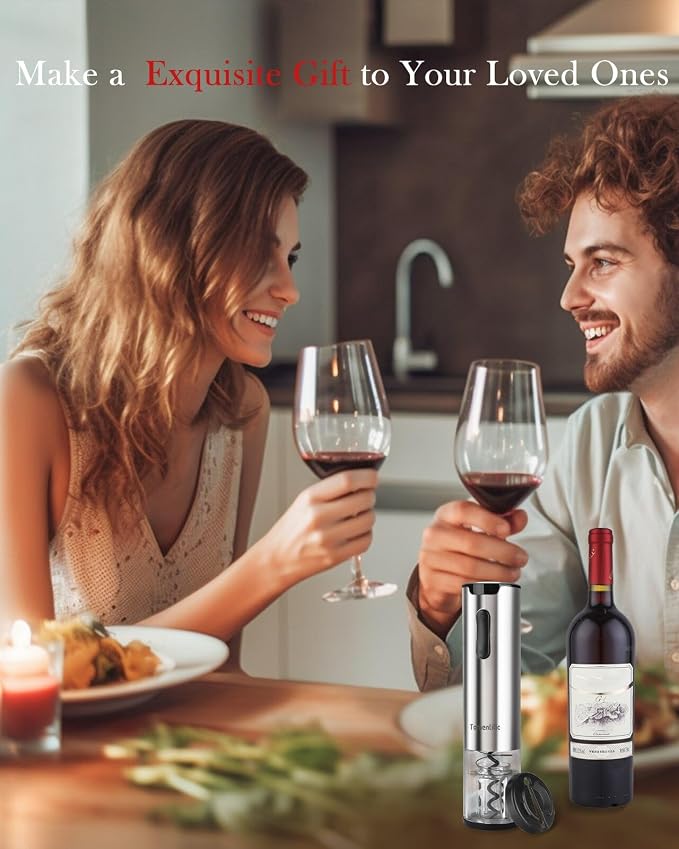 Electric Wine Opener Tomentific, Rechargeable Automatic Wine Corkscrew Bottle Opener With Foil Cutter, Type-C Charging Wine Openers With LED Light For Home Party Wedding Gifts (Stainless Steel)