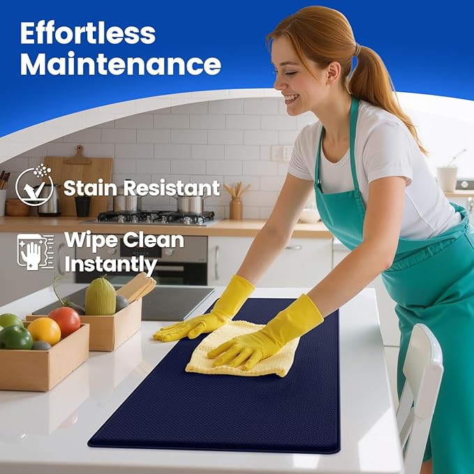 KitchenClouds Kitchen Mats for Floor,3PCS Kitchen Rugs,Non Slip Anti Fatigue Mats for Kitchen Floor,Waterproof Sink Mat,Cushioned Standing and Comfort Mats for Office,Blue