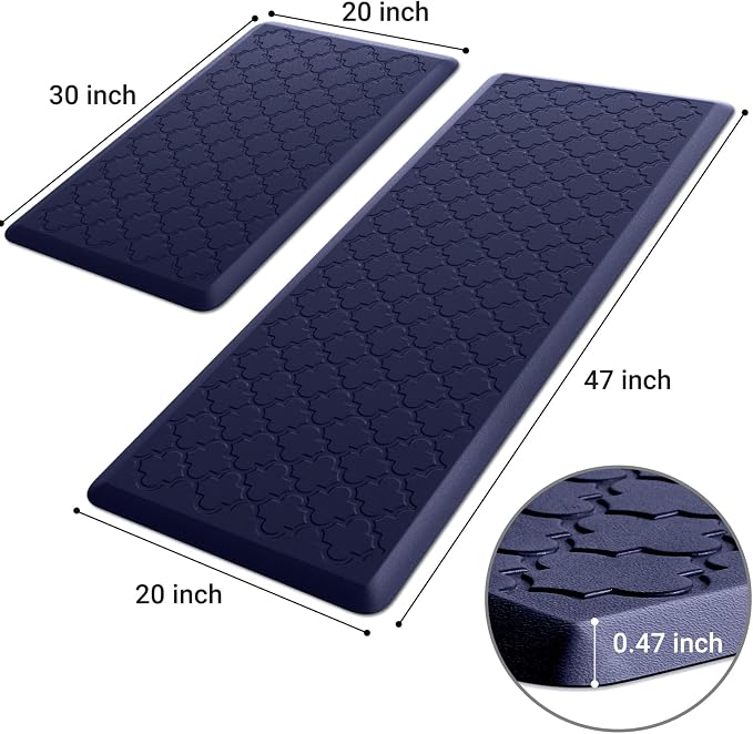 Kitchen Mat [2 PCS] Cushioned Anti-Fatigue Floor Mat Water Resistant Non-Skid Kitchen Mats and Rugs Ergonomic Comfort Foam Kitchen Rugs Standing Mat for Floor Office Sink (Blue,20"x30"+20"x47")