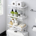 ShellKingdom Over The Toilet Storage Shelf, 3 Tier Toilet Paper Holder Stand Shelves, Punch-Free Bathroom Storage Rack with 2 Hooks, Small Space Organizers for Bathroom, Home, Countertop, White
