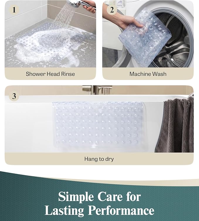 HITSLAM 21x21 Inch Square Shower Mat Non Slip, Anti Slip Bathtub Mat with Strong Suction Cups & Drainage Holes, Machine Washable Bathroom Floor Mat for Inside Shower Stall and Tub, Clear