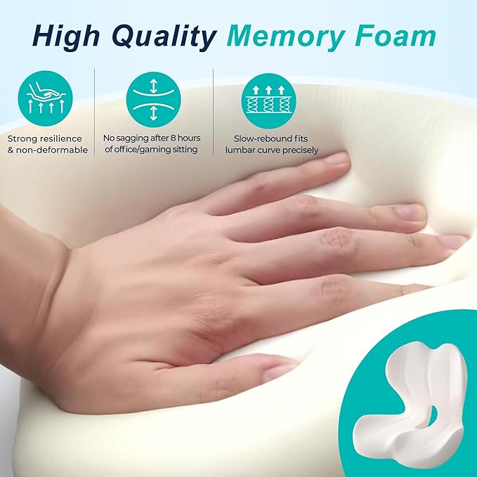 Seat Cushion for Office Chair and Car, Lumbar Support Pillow for Office Chair, Memory Foam Ergonomic Seat Cushion for Long Sitting, Back & Tailbone Pain, Sciatica - Purple & Gray