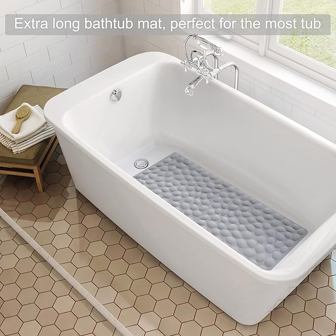 Non-Slip Bathtub Mat OTHWAY Soft Rubber Bathroom Bathmat with Strong Suction Cups (Grey)