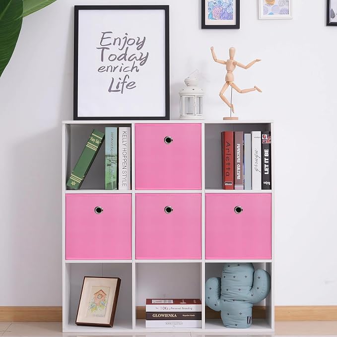 Foldable Storage Cubes Bins ,11 Inch Cloth Storage Cube Fabric Storage Box Cubes Organizer Baskets with Dual Handles for Home Organizer Set of 8 (Pink)
