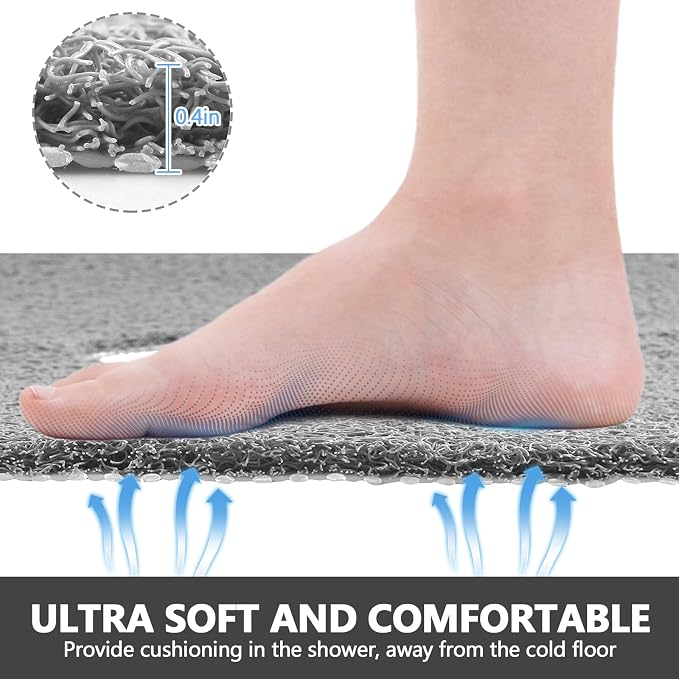 Square Shower Mat Non Slip: 27 x 27 Inch Extra Large Loofah Shower Mats for Inside Shower - Anti Slip Shower Stall Matt with Drain Hole in Middle