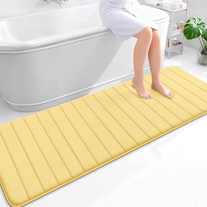 OLANLY Memory Foam Long Bathroom Rugs Runner 70x24, Super Soft Absorbent Bath Mat, Quick Dry, Machine Washable Shower Floor Rugs, Bathmat Carpet, Bathroom Home Decor Accessories, Yellow