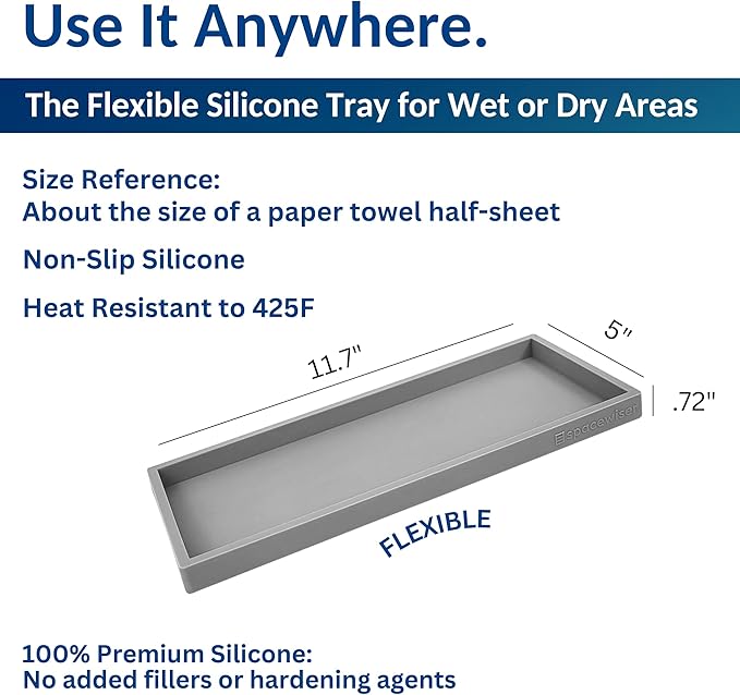 Spacewiser Countertop and Vanity Tray - 2 PC Large 11.7" Silicone Bathroom Trays, Counter Organizer, Dish Soap Sponge Holder Kitchen Sink Tray Organizer, Sink Caddy Toothbrush Key Kitchen Soap Trays