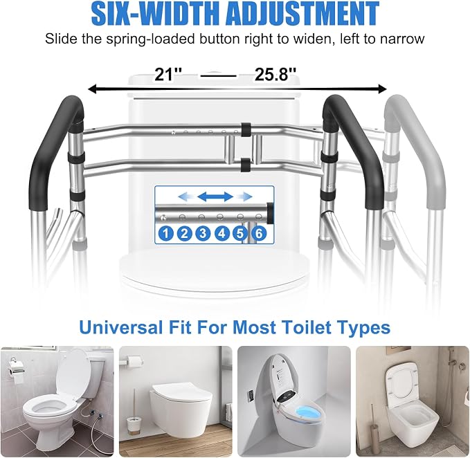Toilet Safety Rails, Stainless Steel Adjustable Toilet Frame with Soft Handles&Tissue Holder, 380LBS Foldable Detachable Toilet Safety Frame for Elderly, Seniors, Handicap & Disabled