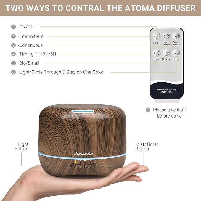 Aromatherapy Essential Oil Diffuser for Room: Air Humidifier Aroma Scent Cool Mist Diffuser Colorful Lights Wood Cute Small Large Auto Off Ultrasonic Diffusers for Home Bedroom (300ml)