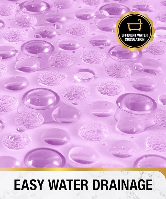 HITSLAM Oval Bathtub Mat Non Slip, 27x15 Inch Bubble Bath Tub Mat for Bathroom, Machine Washable Shower Mat with Suction Cups and Drain Holes, Purple