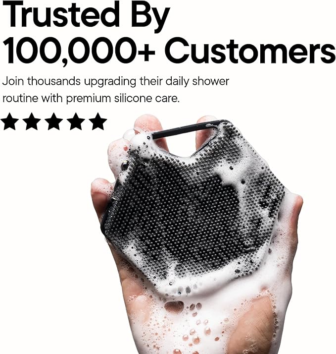 TOOLETRIES Premium Silicone Body Scrubber 2.0, Hygienic Loofah Alternative, Exfoliating Shower Scrubber for Sensitive Skin, Quick Drying & Long-Lasting Bathroom Essentials for Men & Women - Charcoal
