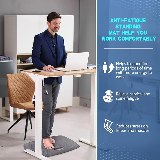 3/4 inch Anti Fatigue Comfort Standing Mat, Portable Office Standing Desk Pad, Non Slip Kitchen Mat, Built-in Handle with Massage Points Comfort Floor Mat (Gray, 17" x 22")