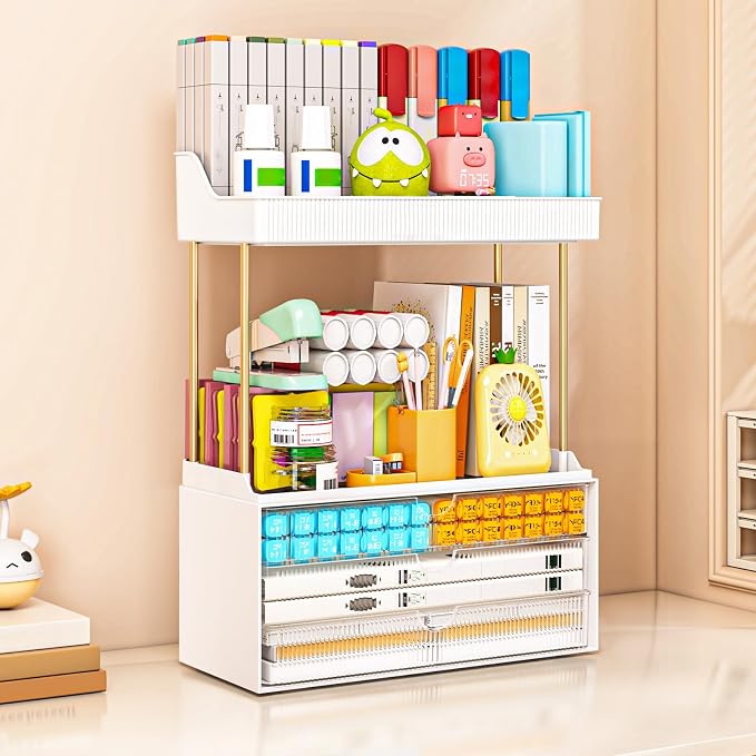 caktraie 2 Pack Bathroom Counter Organizer - 3 Drawers Makeup Organizer, Cosmetic Storage Drawer for Dresser Countertop and Bathroom Vanity for Large Skincare, Perfume, Clear