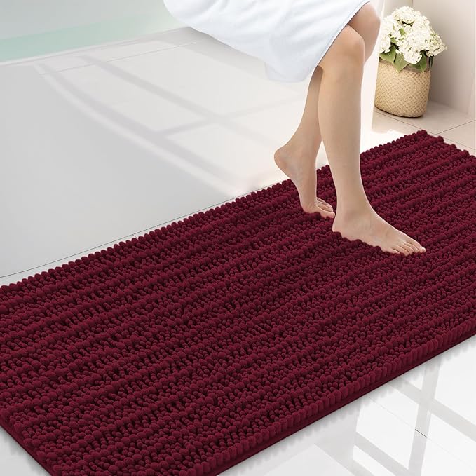 Smiry Bathroom Rugs Mat 59x24, Extra Soft Absorbent Chenille Bath Rugs, Non Slip Rubber Backing Machine Washable Quick Dry Bath Mats for Bathroom Floor, Tub, Shower, Home Decor Accessories, Burgundy