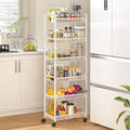 6 Tier Slim Rolling Storage Cart, Narrow Mobile Shelving Unit Organizer Utility Cart with Wheels, Metal Wire Storage Rack with Baskets for Kitchen, Bathroom, Laundry & Living Room, 10in(W) White