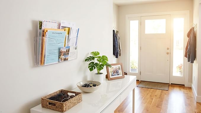 Simple Houseware Clear Single Pocket Wall Mount for Hanging File Holder, 3 Packs