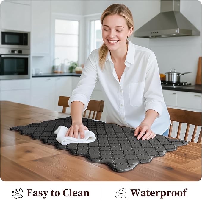 Arenarug Upgrade Scalloped Embossed Kitchen Mats for Floor 2PCS Cushioned Anti Fatigue Waterproof Foam Kitchen Rugs Non Slip Washable Comfort Standing Mat for Sink Laundry, 17.3"x30"+17.3"x59", Black