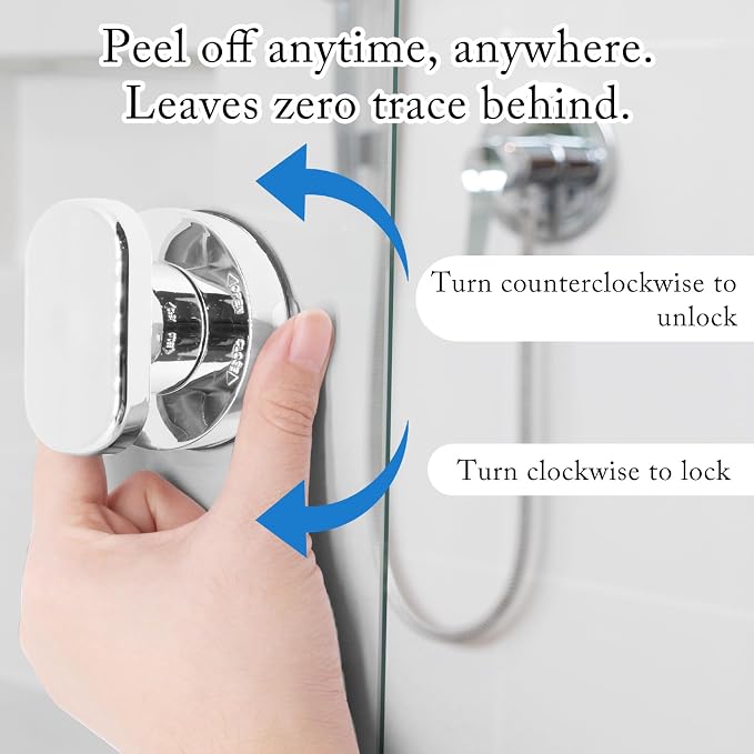 2PCS Suction Cup Handle, Shower Glass Door Suction Cup Pull, No Drilling Removable Knob for Sliding Door Cabinet Drawer Toilet Seat Cover (Silver)