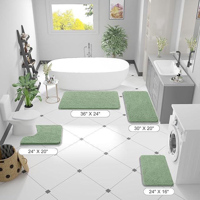 OLANLY Bathroom Runner Rugs 59x24, Soft Absorbent Chenille Bath Rugs, Rubber Backing Quick Dry, Machine Washable Long Bath Mats for Bathroom Floor, Tub and Shower, Home Decor Accessories, Sage Green