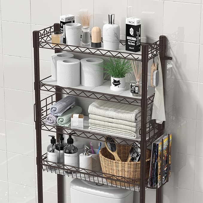 Hodonas Over Toilet Storage Shelf, 4-Tier Bathroom Organizer Storage Shelves Over The Toilet, Adjustable Over The Toilet Shelf Above Toilet Rack Freestanding Bathroom Space Saver Over Toilet, Espresso