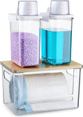Trash Bag Dispenser Holder, 3-in-1 Laundry Detergent Dispenser Under Sink Organizer Box & Bamboo Lid, Clear Laundry Room Organization and Storage, Kitchen Garbage Bags Storage Container