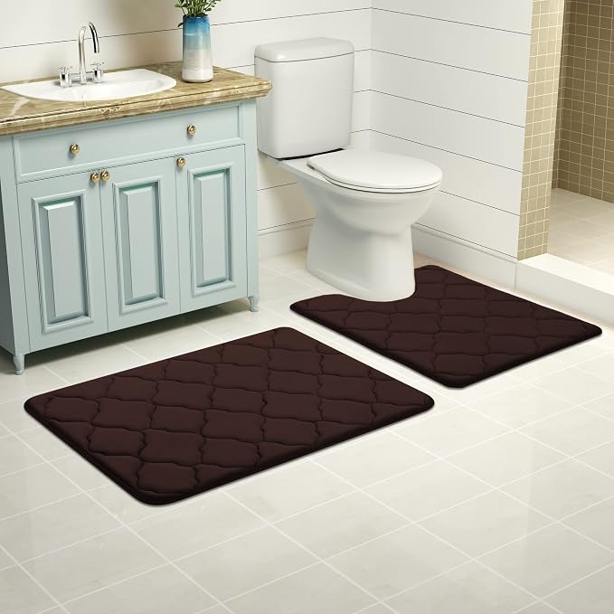 OLANLY Memory Foam Toilet Rugs U-Shaped 24x20, Ultra Soft and Absorbent Bathroom Rugs, Non-Slip, Comfortable, Machine Washable Contour Bath Mat for Toilet Base, Home Decor Accessories, Brown