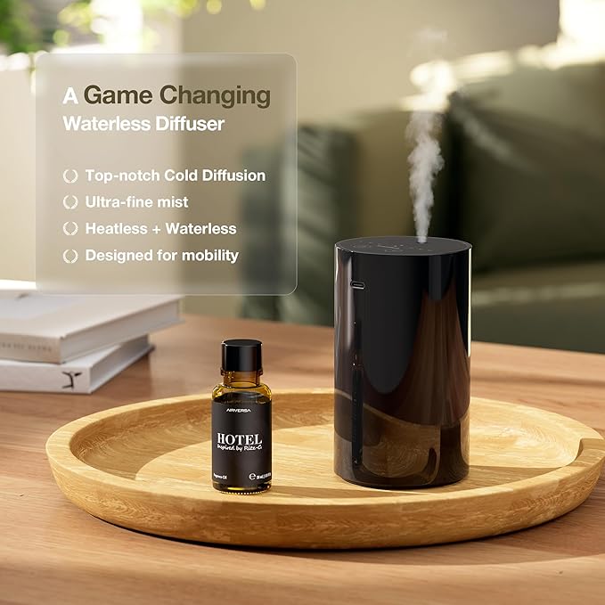 Waterless Essential Oil Diffuser for Home Aromatherapy Car Nebulizing Diffuser, Battery Operated, 5-20mL Mini Scent Air Machine, Up to 600 sq ft, 3 Countdown Timers & Mist-Level, ANZ Black 2 Packs
