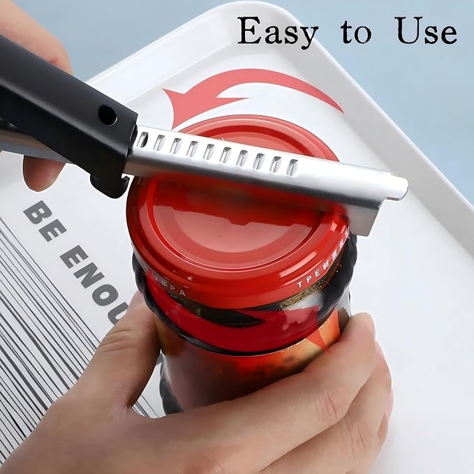 Stainless Steel Jar Opener with Ergonomic Long Handle, Adjustable Bottle and Lid Opener for Seniors, Weak Hands, Arthritis