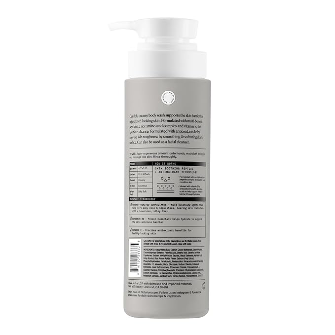 Naturium Multi-Peptide Advanced Body Wash, Rejuvenate, Cleanse & Smooth, with Rice Amino Acids & Vitamin E, 500 mL / 16.9 fl oz