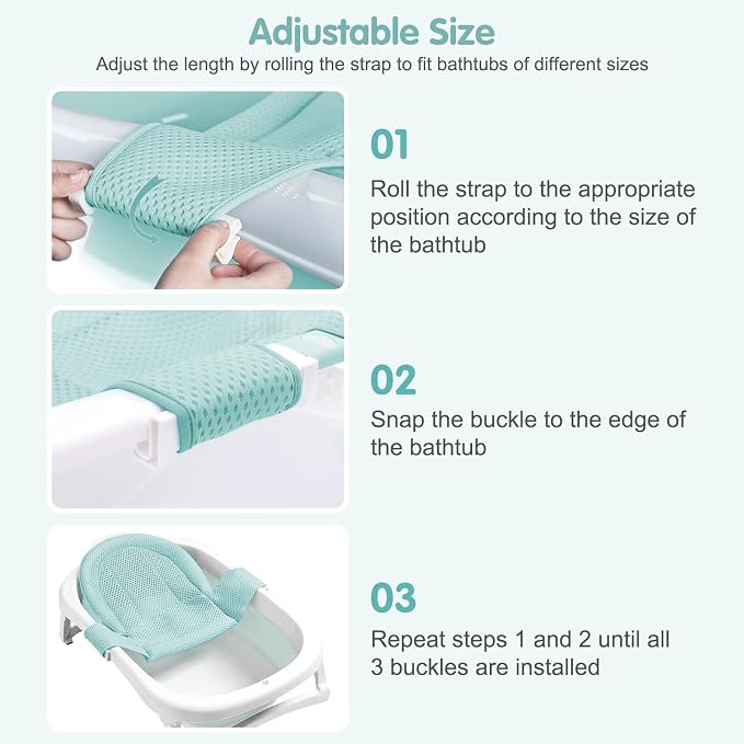 Colorlife Baby Bath Seat Support Net Infant Bathing Seat Support Mat, Adjustable Comfortable Non-Slip Three-Pointed Baby Shower Net Bathtub Sit Up Mesh for Newborn 0-12 Months-Green(No Bathtub)