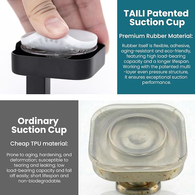 TAILI Powerful Suction Cup Razor Holder 2 Pack, Stylish 304 Stainless Steel Bathroom Suction Hooks for Towel, Loofah, Bathrobe, Shaver Holder for Shower Wall, Easy to Install and Reuse, Black
