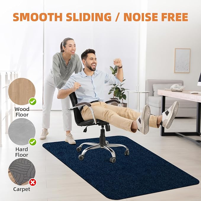 Office Chair Mat for Hardwood Floors 48"x36", Durable Non-Slip Large Tile Floor Protector, Anti-Scratch Thick Heavy-Duty Recyclable Gliding Desk Mats for Computer Rolling Chairs, Navy Blue