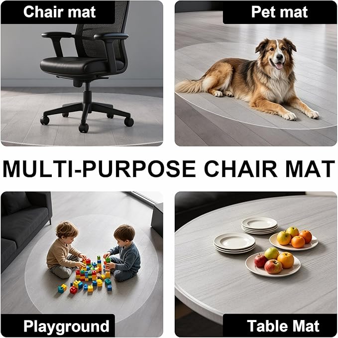 Plastic Chair Mat for Hard Floors, Heavy Duty Anti-Slip Clear Mats Wood/Tile Protector for Rolling Chair, Home & Office Use (48" x 48" Round)