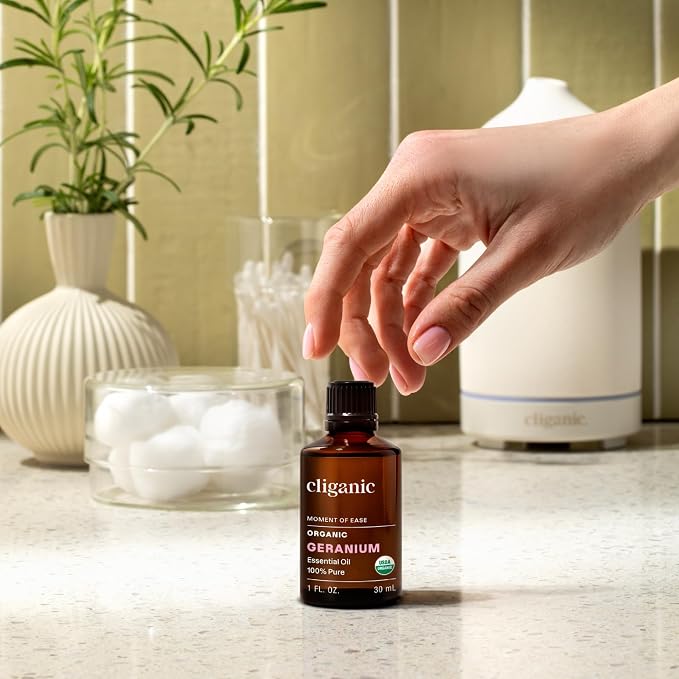 Cliganic Organic Geranium Essential Oil, 100% Pure Natural for Aromatherapy | Non-GMO Verified