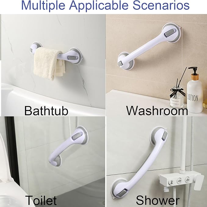 Grab Bars for Bathtubs and Showers 2 Pack Suction Grab Bar, Heavy Duty Shower Handle Removable Bath Handrails for Seniors and Elderly, Bathroom Safety Grip No Drilling Waterproof,Grey