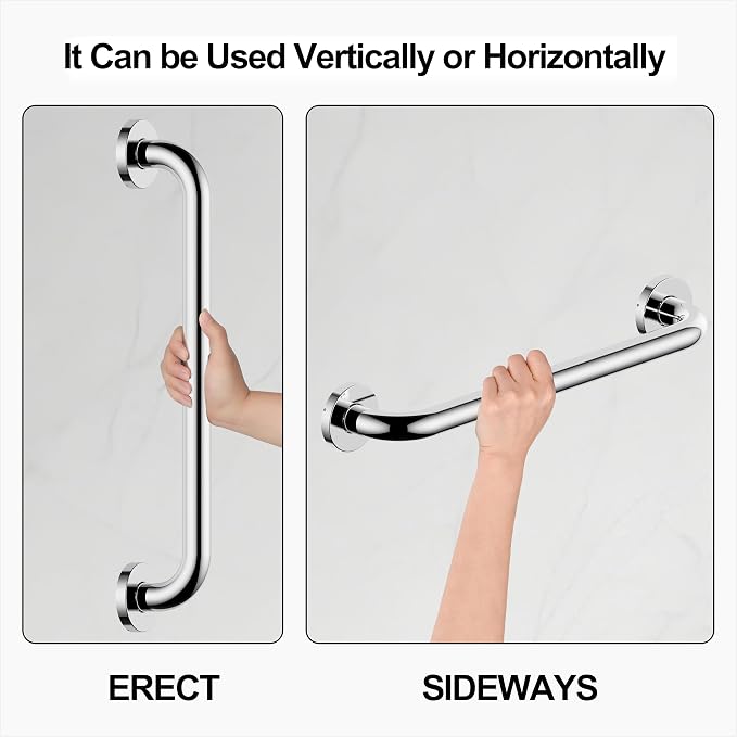 16 Inch Grab Bar 304 Stainless Steel Anti-Slip Bathroom Safety Handrail Wall Mount Assist Grip for Elderly Handicap Bathtub Shower Toilet,GB-4023-CP, Polished Chrome