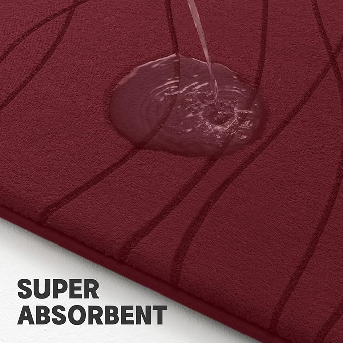 YIHOUSE Memory Foam Bathroom Rug Sets, Dark Red, 5 Piece | Ultra Soft, Absorbent, Non-Slip, Machine Washable